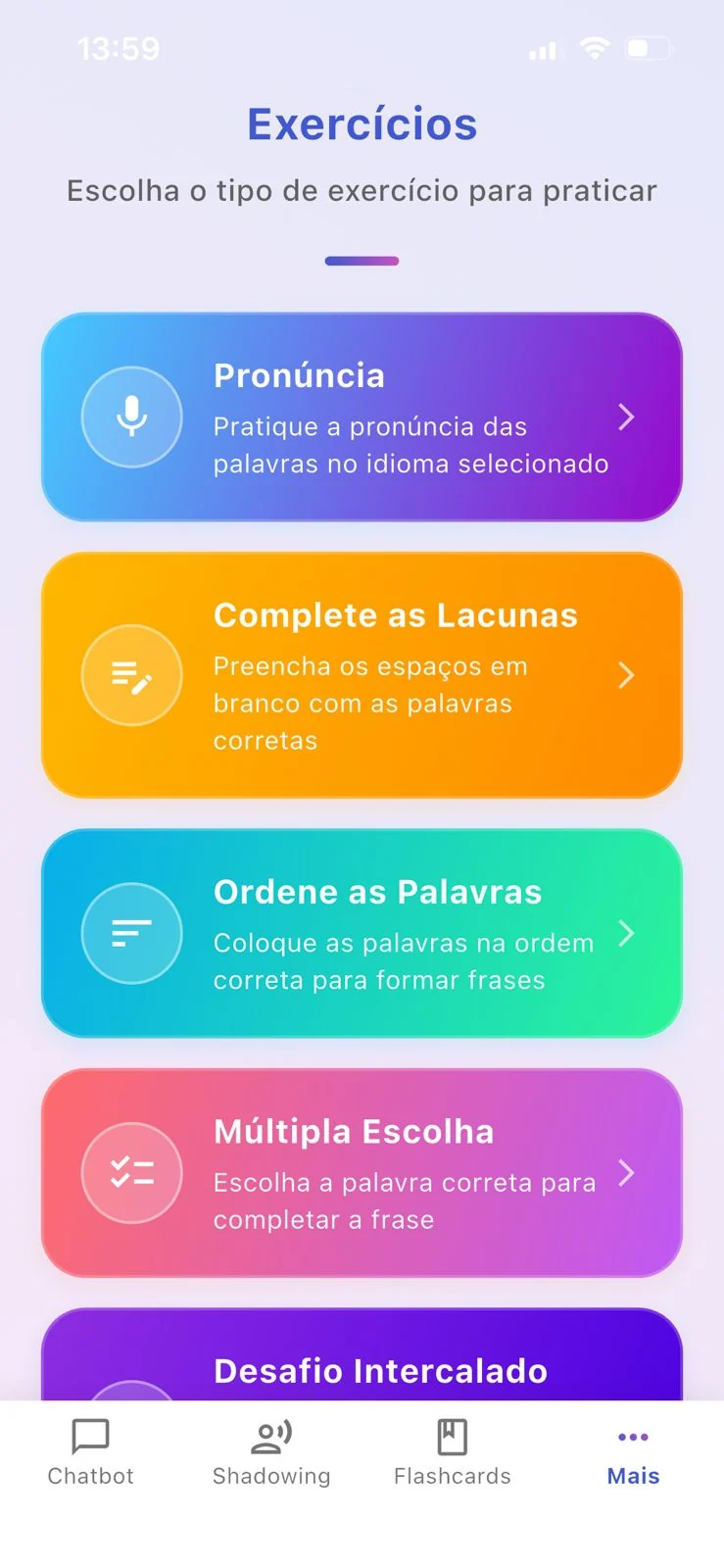 Exercícios de idiomas no FlashAI