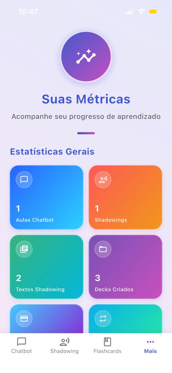 Tela de métricas do FlashAI para acompanhar progresso